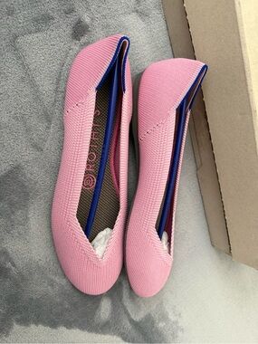Rothy's Pink Knit Ballet Flats with Blue Trim